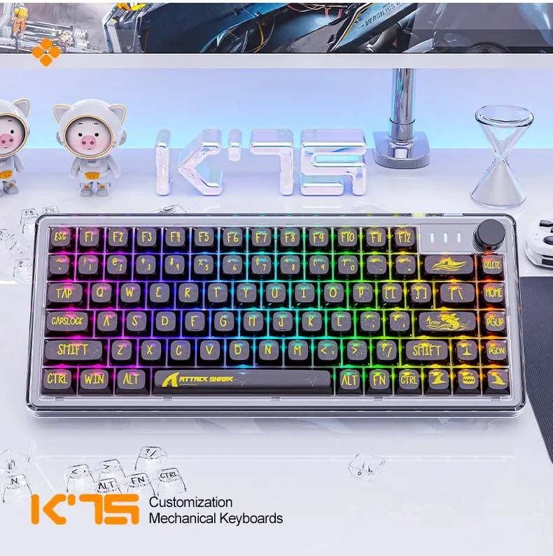 Attack Shark K75 Transparent Keyboard 82 Key Usb Wired Rgb Hot Plug Game Machine Electronic Sports Keyboard Computer Gift Game