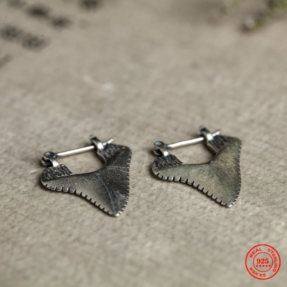 YIZIZAI 100% Sterling Silver Unique Shark Teeths Stud Earring Unisex Exquisite No Allergy Ear Studs Jewelry