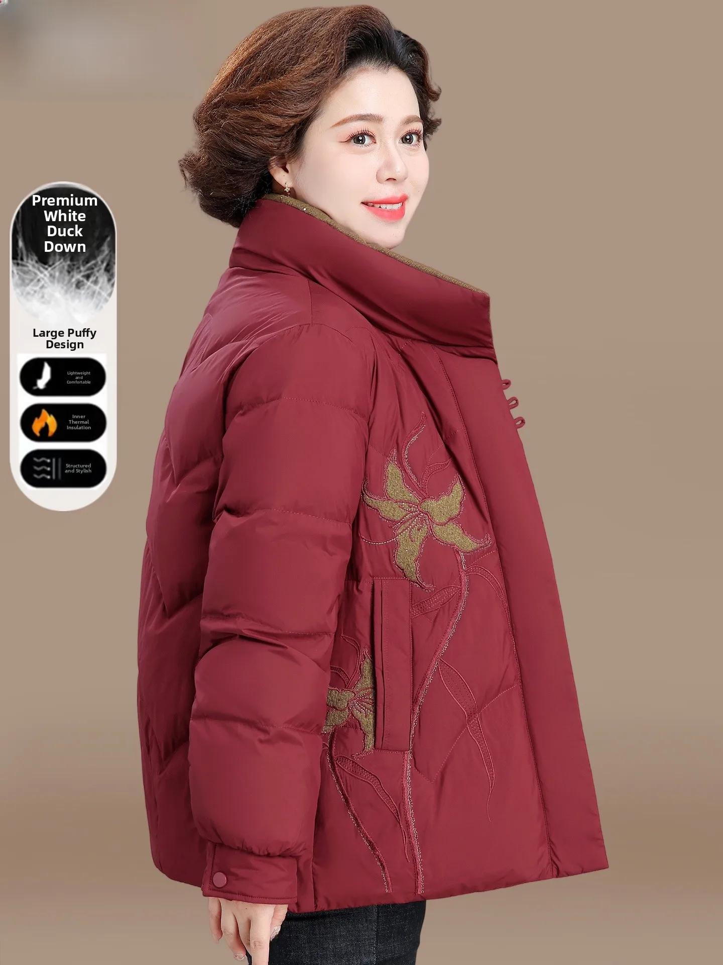 

Warmth Fashionable Winter Coat for Women Elderly Cotton down Jacket Stand Collar Zipper Closure Thickened Autumn Winter Outer...