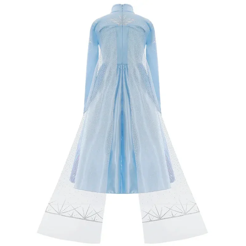 Vestido azul de manga larga de Elsa para niña, vestido estampado fresco de verano, vestido de fiesta de cumpleaños de Elsa Cosplay + conjunto de accesorios