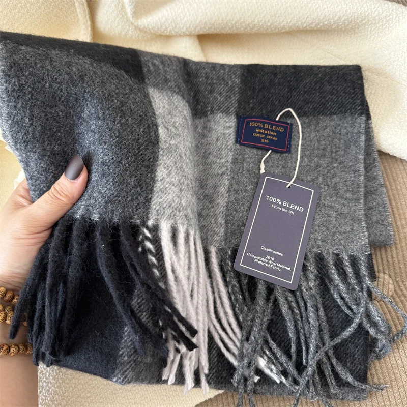 Winter Women Scarf Luxury Brand British Pashmina Classic Plaid Soft Female Male Imitation Cashmere Thermal Muffler Men Shawl