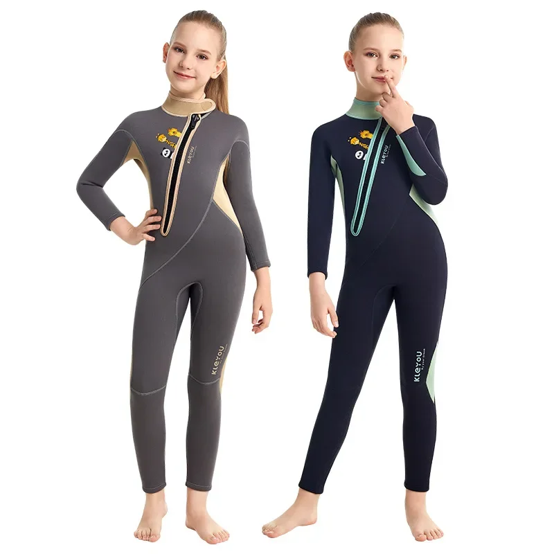 

Children's 2.5mm Neoprene Wetsuit Thickened Warm Front Zipper Swimsuit Boys Girls Kids Long-sleeved Diving Surfing Swimming Suit