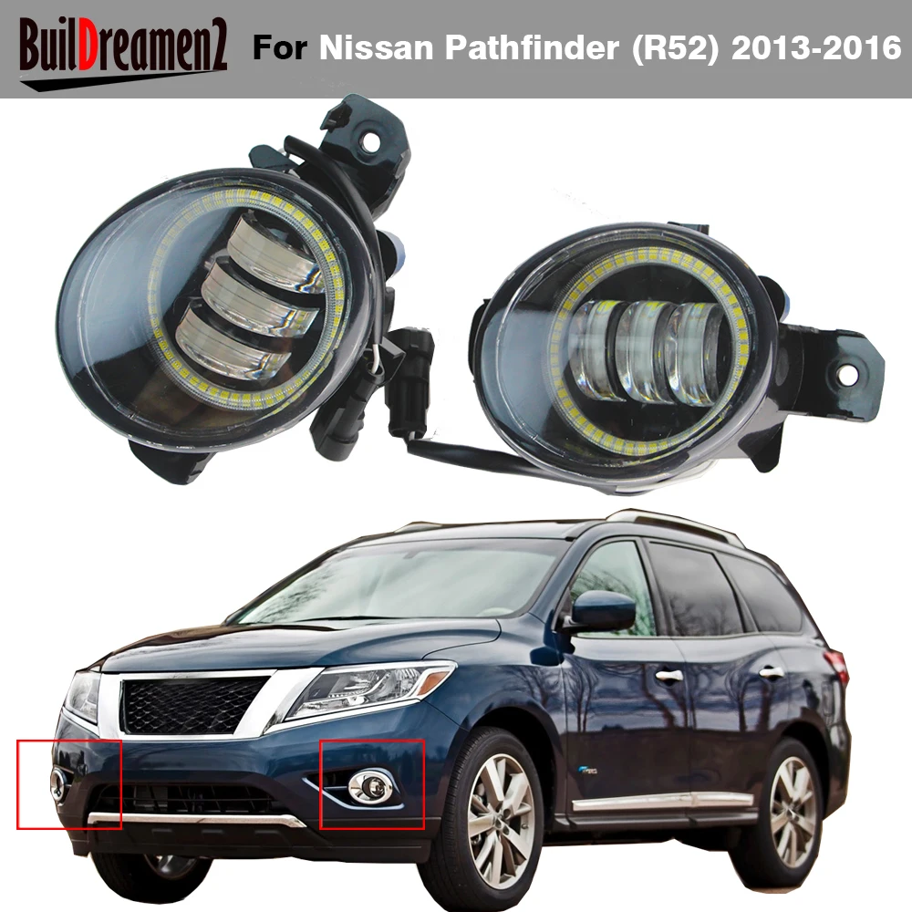 2 X Car Angel Eye Fog Light Assembly 30W LED Lens Fog Daytime Running Lamp DRL H11 For Nissan Pathfinder R52 2013 2014 2015 2016