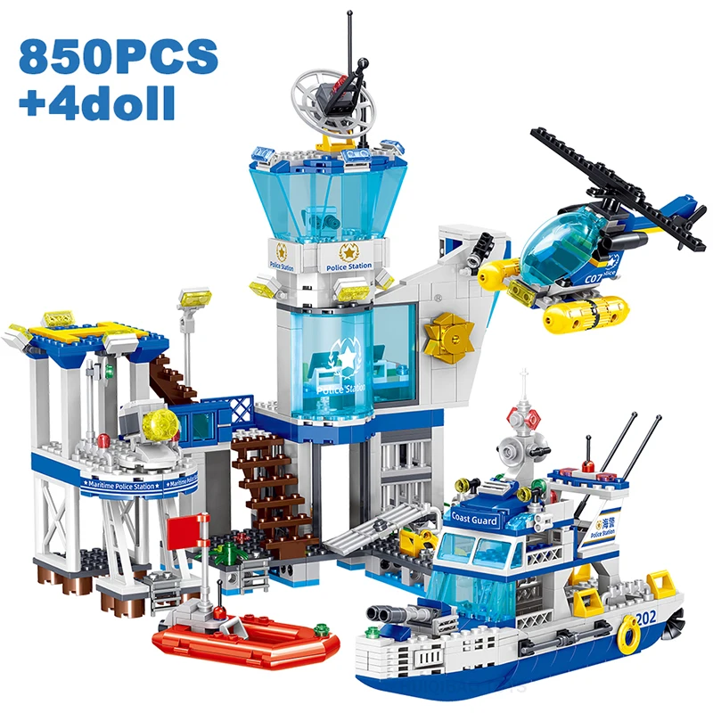 City Police Station Coast Guard Building Blocks Helicopter Car SWAT Prison Figures Bricks Educational Toys Gift For Children Boy