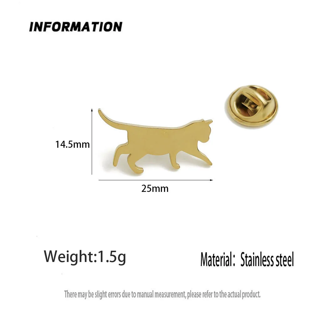 316L Stainless Steel Plated 18K Gold Walking Cat Brooch Lapel Pin Animal Nature Suit Backpack Unisex Metal Jewelry Gift