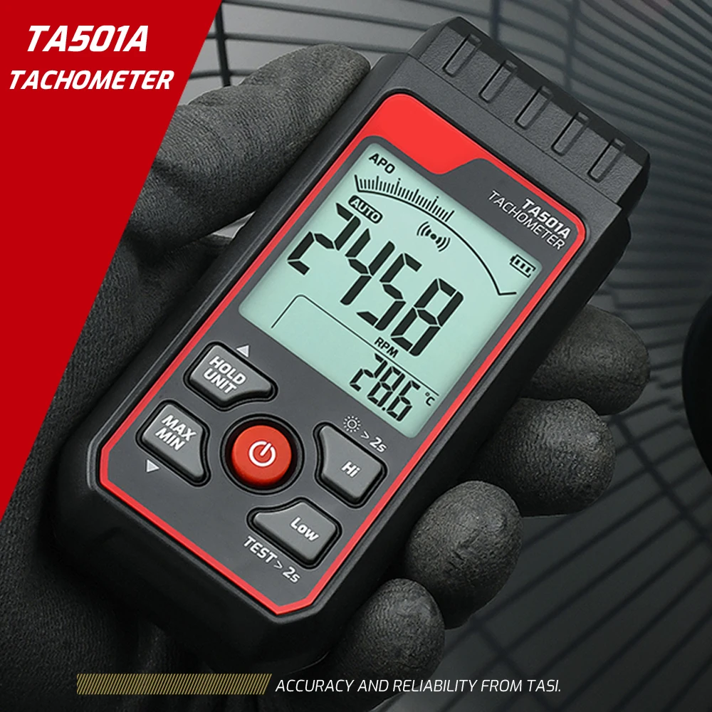 

TASI TA501A Handheld Digital Tachometer 2.5-99999RPM Non-contact Rotation Speed Meter Memory Function for Motors Fans Auto Motor