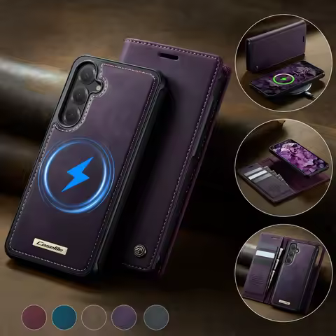 Magnetic Leather Flip Wallet Phone Case for Samsung Galaxy S25 Edge S24 FE S23 Plus S22 Ultra S21 S20 Wireless Charging Cover