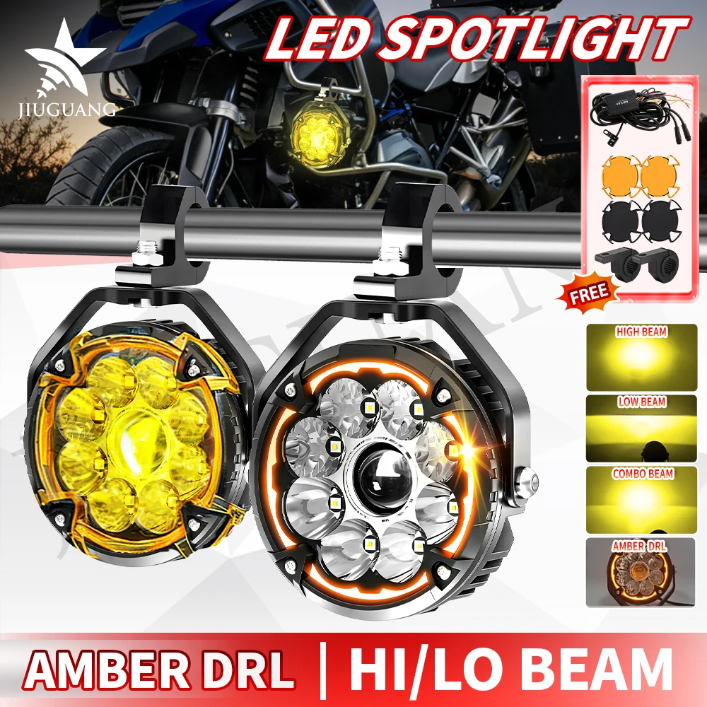 HAOLIDE 6inch LED Work Light Round Lamp Amber DRL Hi/Lo Beam Spotlight 2 Masks Free Brackets Super Bright Motobike off-road use