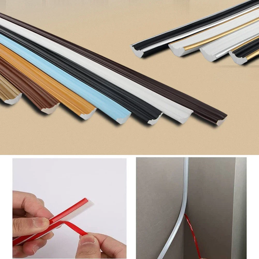 1Meter Wall Trim Line Self-Sticker Wall Skirting Decor Strip Tile Edge Waist Line 3D Wall Stickers Corner Home Wall Decor