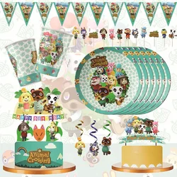 Disney Animal Crossing Birthday Theme Gift Animal Crossing Disposable Party Supplies Party Cups Napkins Pull Flag Cake Set Gifts