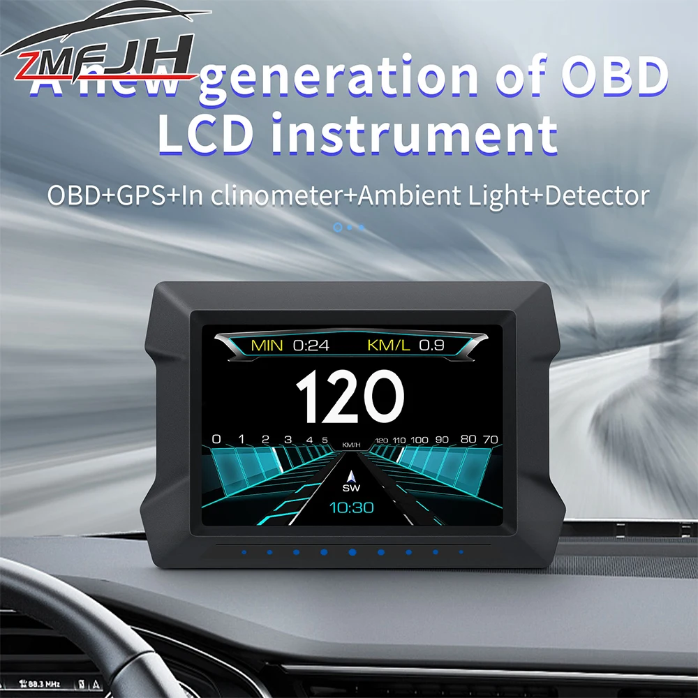

OBD+GPS Car Head Up Display Digital Speedometer Slope Meter With Overspeed Alarm Voltage Water Temp RPM On Board Computer