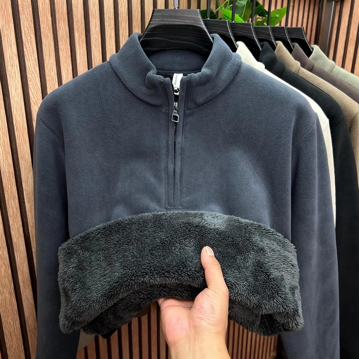 

Thiened Fce f Zipper Stand Collar Sweatirt Men's Winter Base irt Warm Knitted Sweater Casual Sle Polyester Fiber