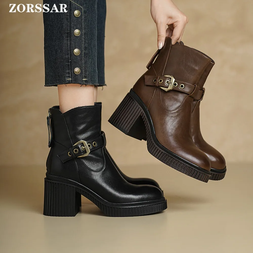 أحذية كاجوال مريحة بكعب سميك شتاء جديد عصري متعدد الاستخدامات أحذية قصيرة أنيقة الحد الأدنى كعب مكتنز أحذية النساء