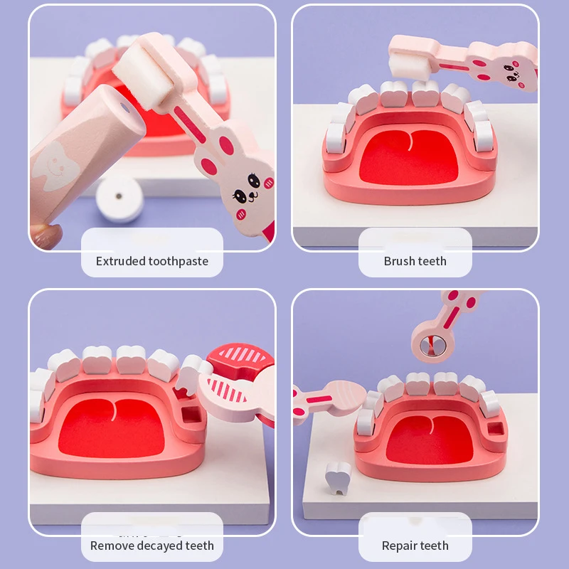 Wooden Doctor Play Set para Crianças, Simulation Home Medical Toolbox, Jogos de RPG para crianças, Coelho dos desenhos animados, Caixa de plástico