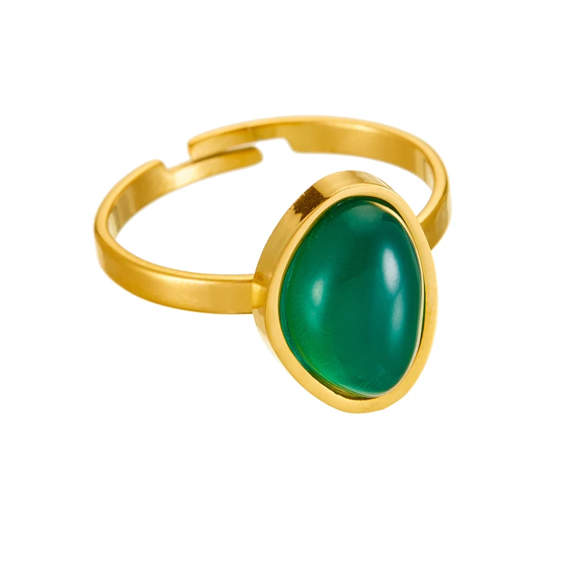 DIEYURO anello da dito aperto in pietra verde geometrica in acciaio inossidabile 316L per donna ragazza moda nuovi gioielli regalo festa anillos