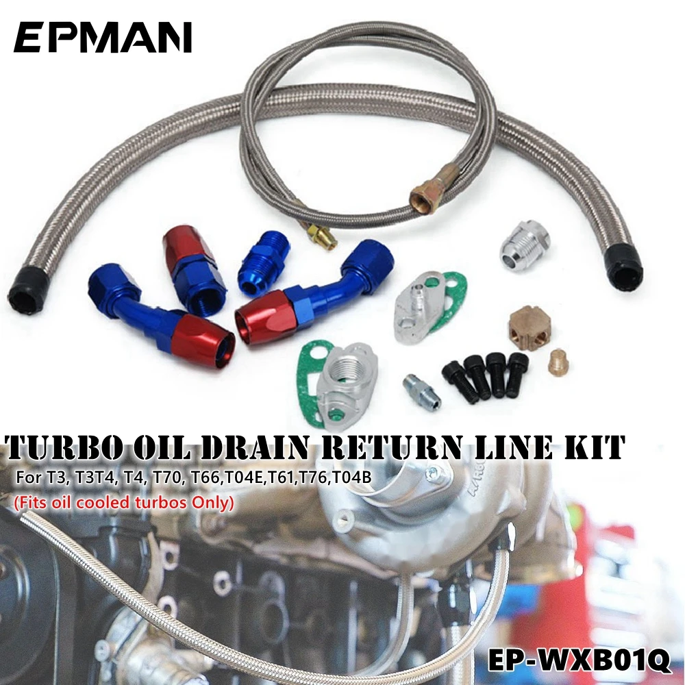 Epman Turbo Oil Feed Return Drain Line Pipe AN10 Fitting Kit For T3, T3T4, T4, T70, T66,T04E,T61,T76,T04B EP-WXB01Q