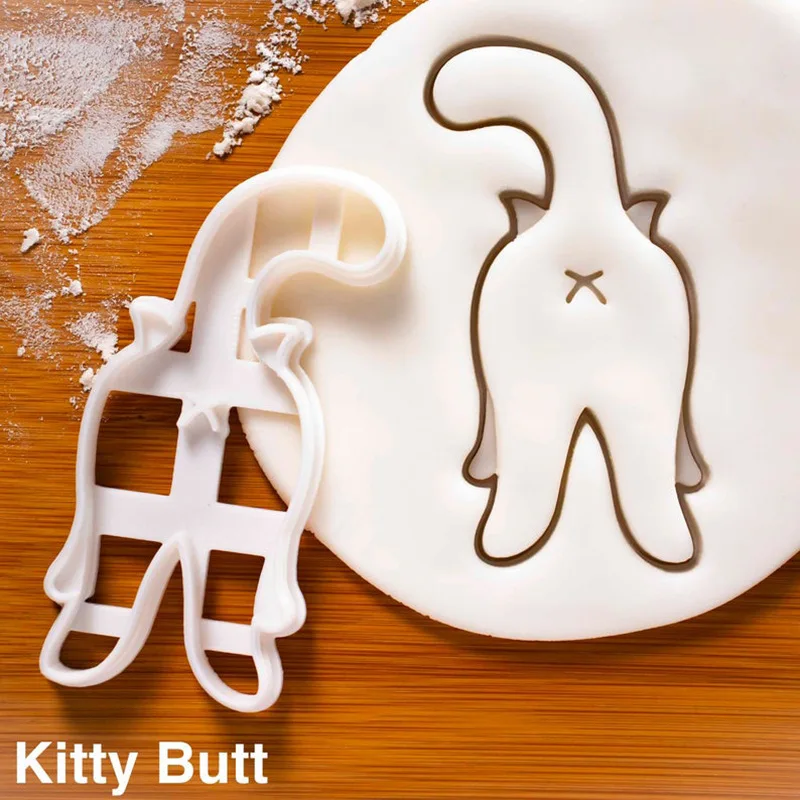 3pcs/Set Cat Kitty Butt Cookie Cutters Mold DIY Christmas 3D Biscuits Mould for Kids Children Cute Bakeware Plastic Baking Tool