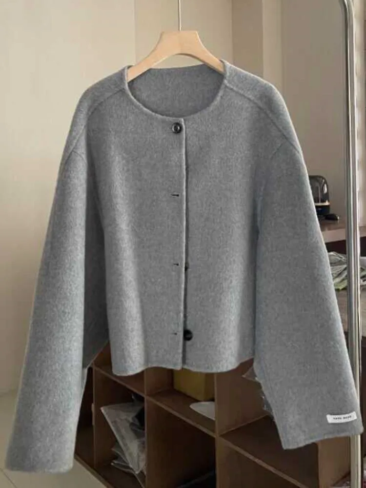 ZMEENNA Damen-Jacke aus Wollmischung, lockere Passform, lange Ärmel, Knopfleiste vorne, lässig, schick, Herbst-Winter-Oberbekleidung, warm, ZM3421