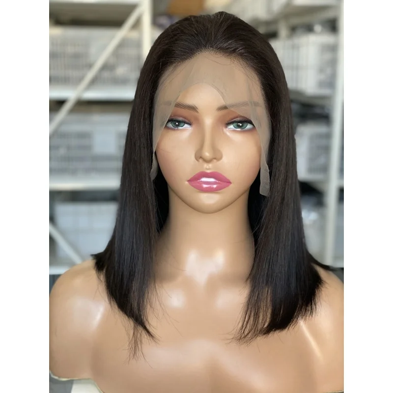 Silk Straight 12inch Black 13x4 Transparent Lace Frontal Bob Wig Hair