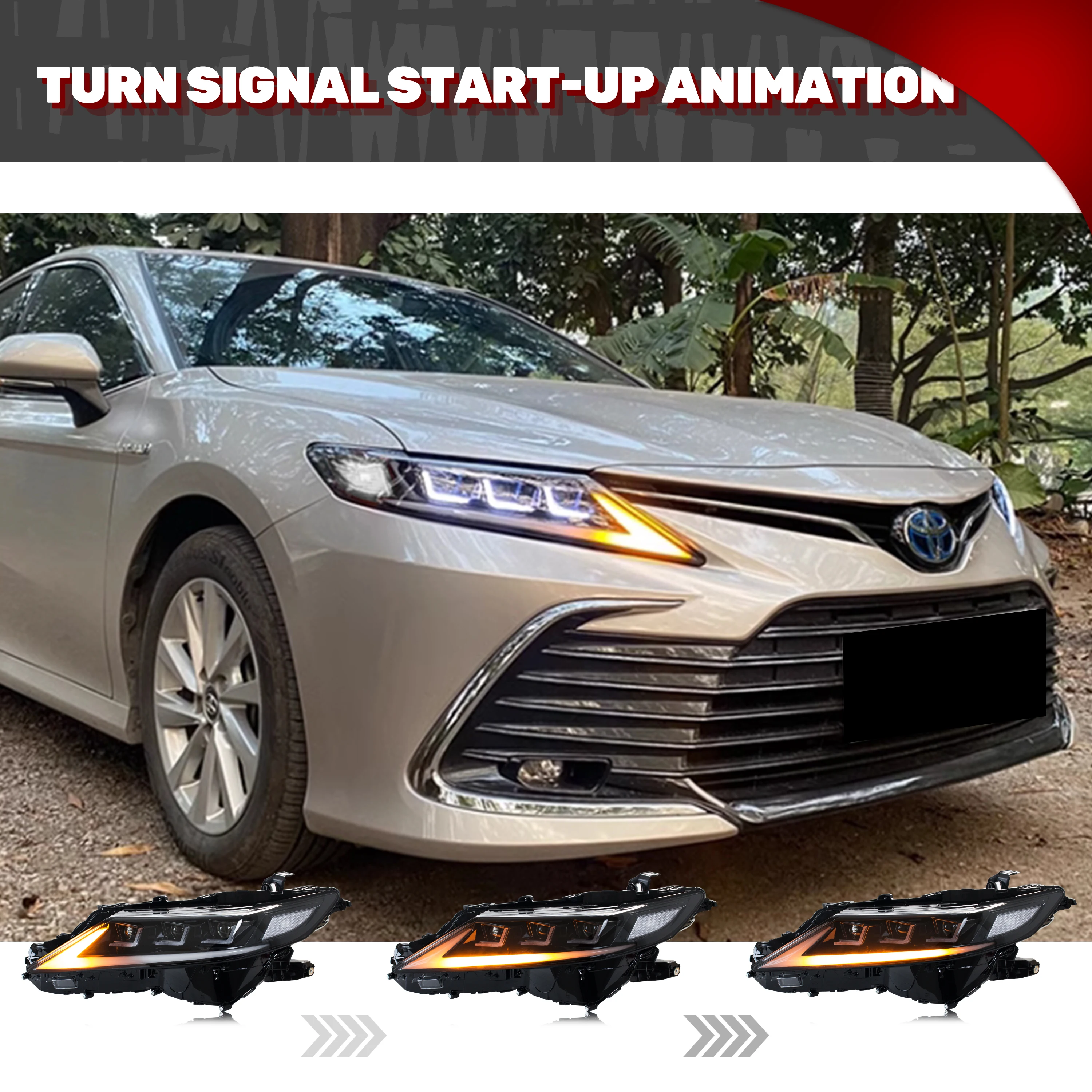 토요타 캠리 2018-2023 8세대 프로젝터 LED 헤드라이트, 시동 애니메이션 시퀀셜 방향지시등 DRL 페어 전조등 어셈블리