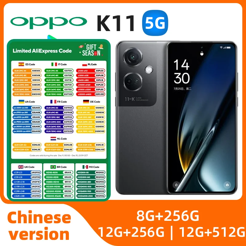 OPPO K11 5G 6.7'' 120Hz OLED Screen 50MP Main Camera 100W Super Charge Google Play Store 5000mAh Battery used phone