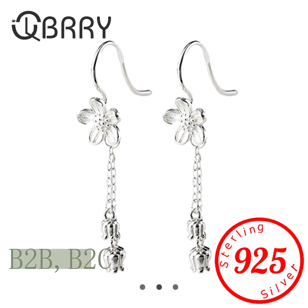 

925 Sterling Silver Vintage Long Tassel Lily Earrings Petals Cherry Blossom Ear Hooks Elegant Sweet Screw Twist Gift Jewelry
