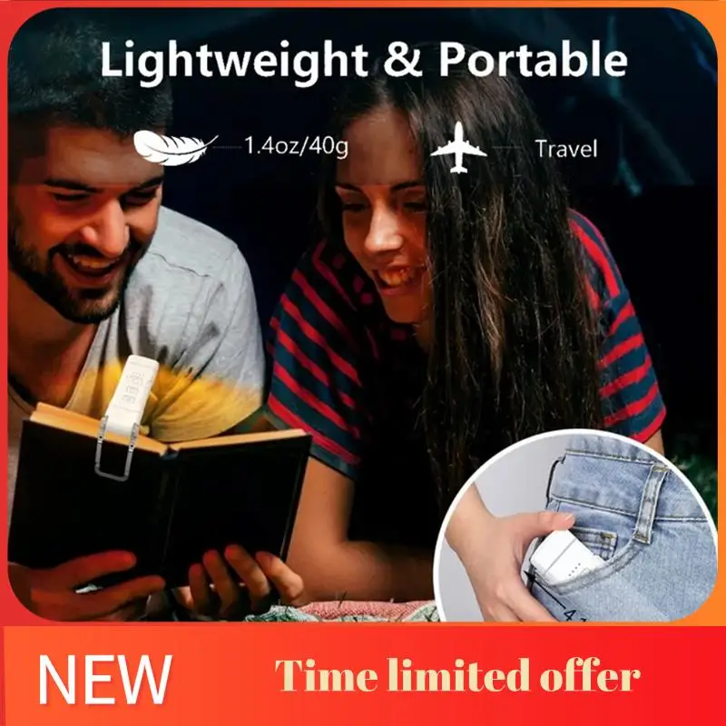 

ABHU Book Light With Timer USB Rechargeable Reading Light Clip-On Read Lamp Bookmark Night Light Book Lamp 5 Brightness Durable
