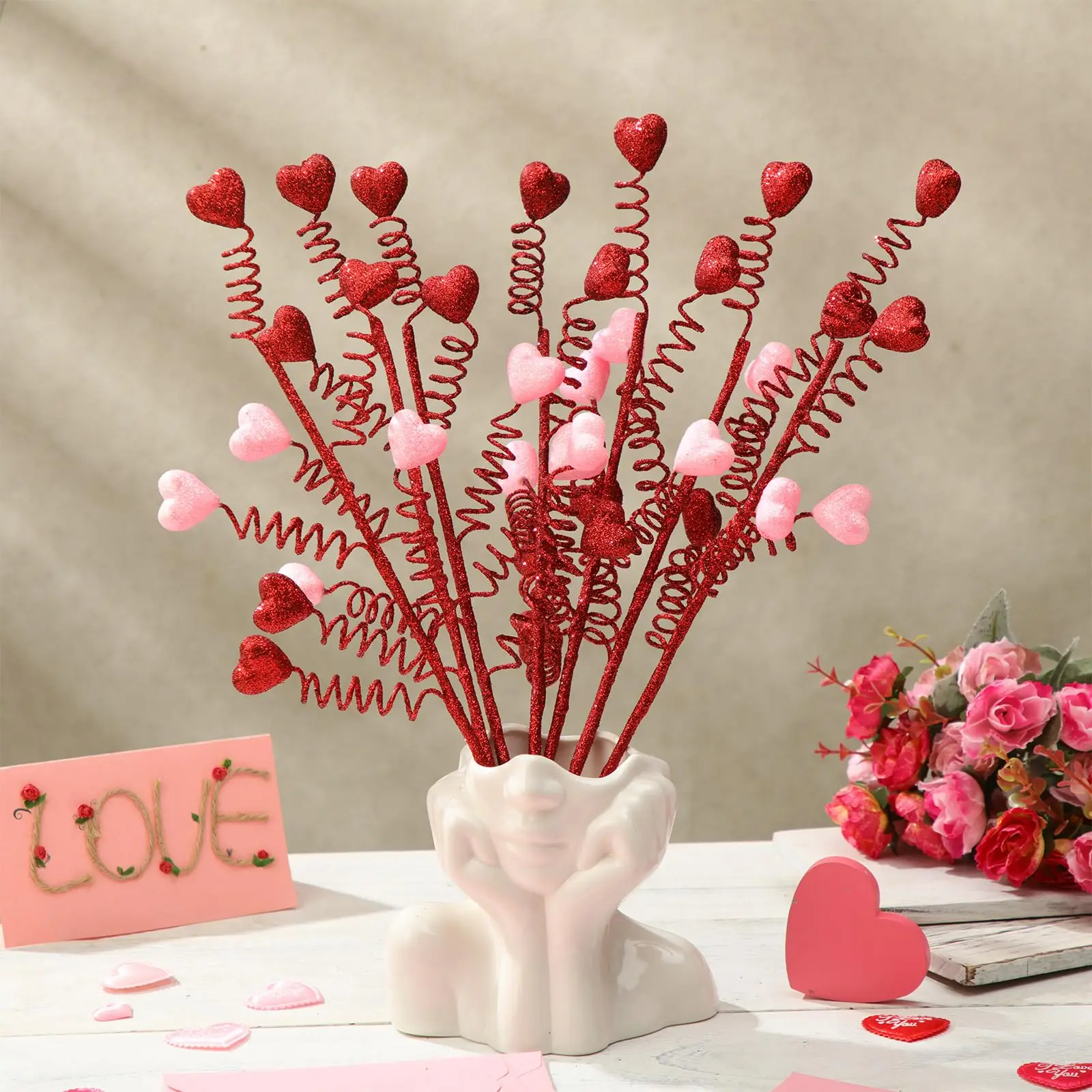 1/3PC 30cm Red White Bubble Love Heart Artificial Plants Valentine Day Flowers Stems Ornaments for Home Wedding Party Decoration