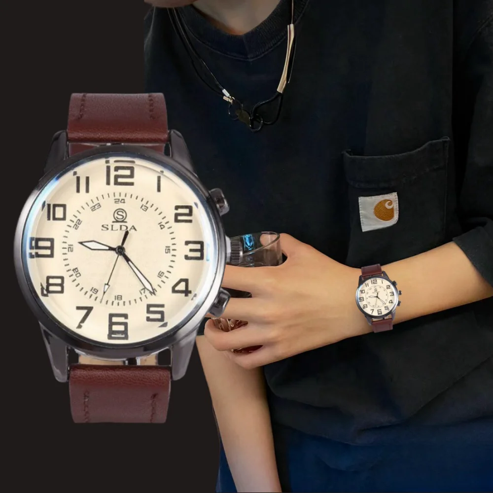 New Men's Casual Quartz Leather Band Calendar Watch Analog Wrist Watch Male Minimalism Design Men Watches for Meeting