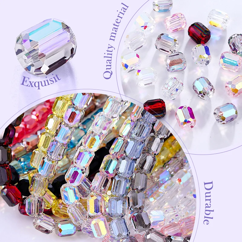 80Pcs 8mm Multicolor Cuboid Crystal Glass Beads Loose Spacer Bead for Jewerly Making Bracelet Necklace Handmade DIY Accessories image 2