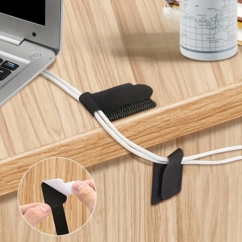 20pcs Self-Adhesive Hook and Loop Cable Ties, for Data Wires Management Wire Fastening Straps Office Tabletop Nylon Bands