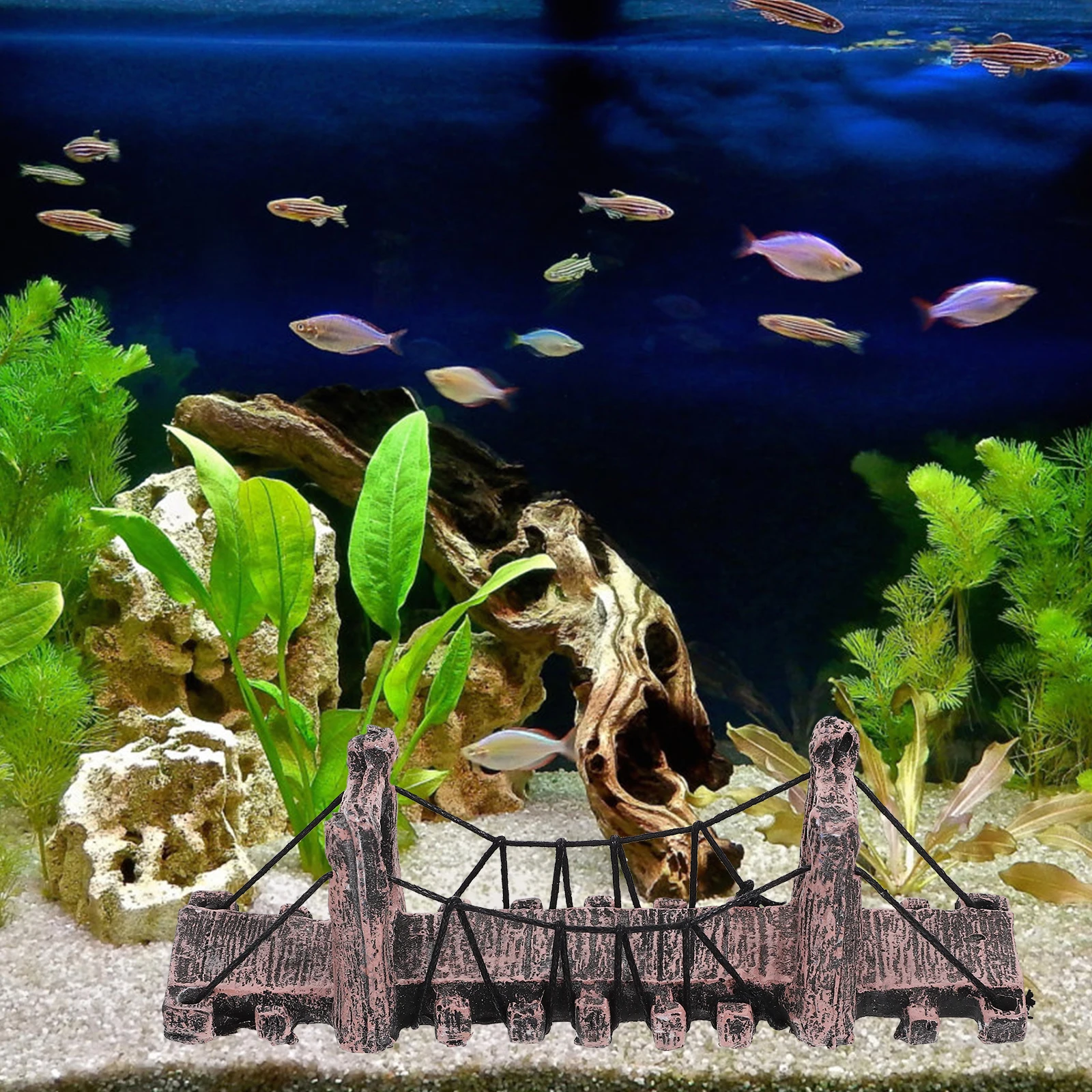 

1Pcs Resin Rope Bridge Fish Tank Aquarium Ornament Style Landscaping Crafts Simulation Bridge Aquarium Ornaments
