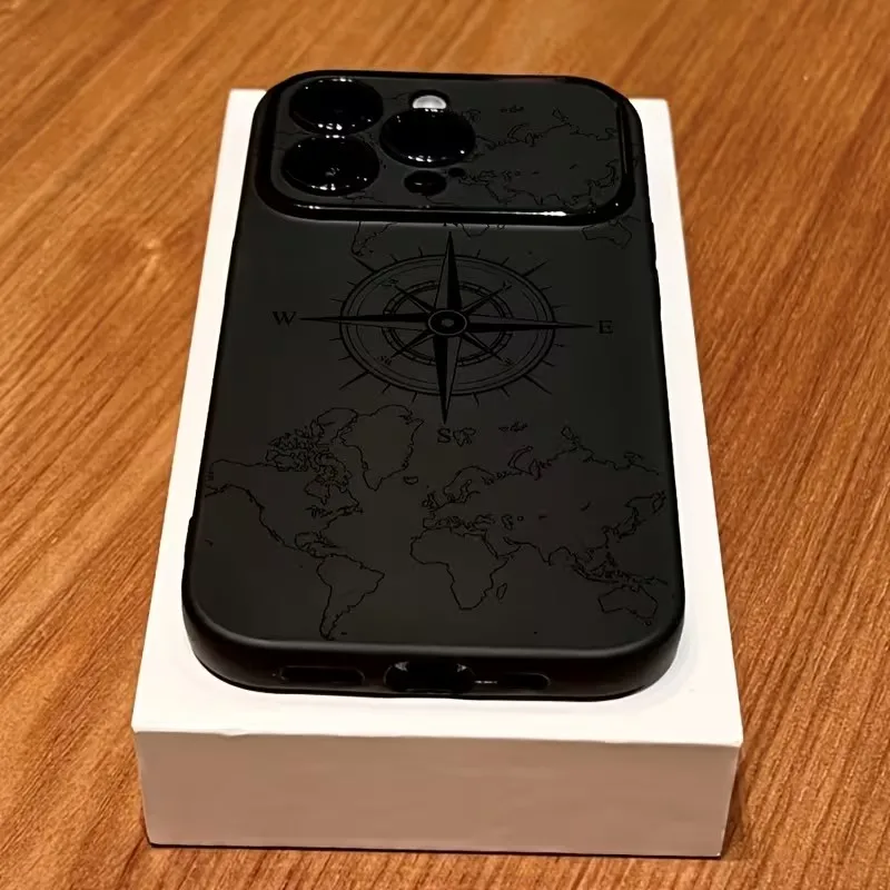 Funda para iPhone 11, 15 16 17 Pro Max 14 13 12 X XS XR Plus Air con patrón de brújula y protección suave 4