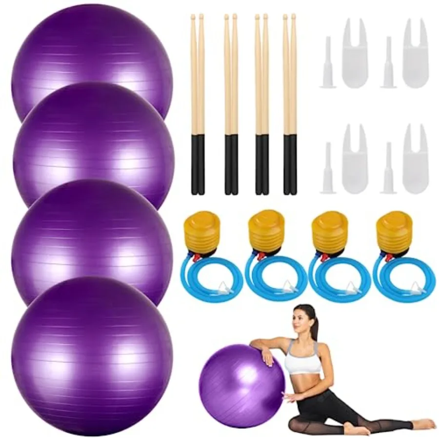 

Cardio Drumming Equipment Set, Fitness Balance Ball with Pump and 3.2oz Cardio Drumming Sticks, Aerobic Exercise Ball for Worko