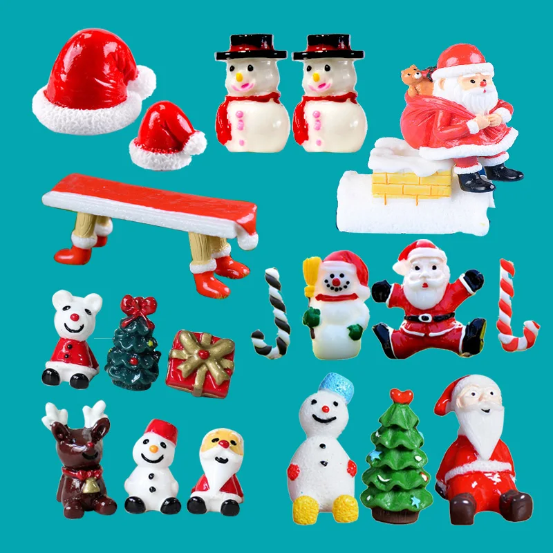 Mini Snowman Santa Claus Christmas Miniature Figurine Home Decoration Fairy Garden Cartoon Statue Ornaments Resin Craft Gift