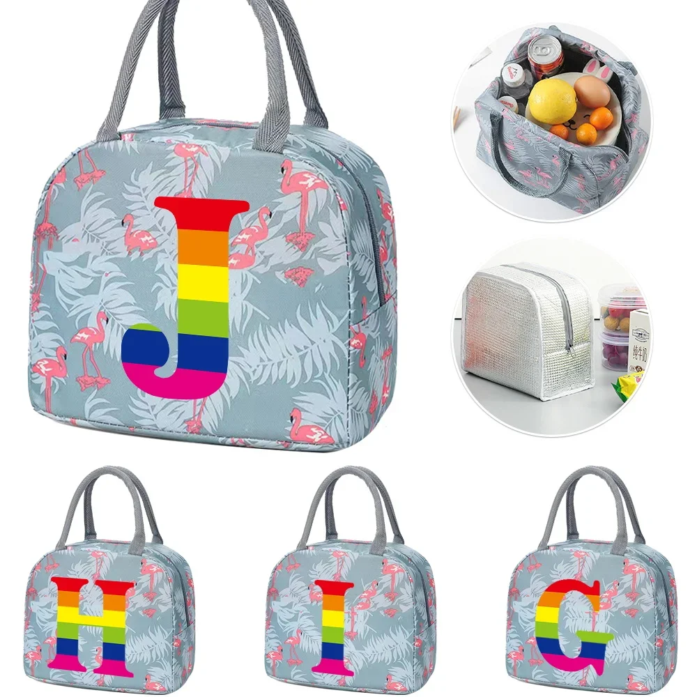 

Cartoon Animal Insulated Lunch Bag Kids Flamingo Tote Bag Organizer Outdoor Picnic Rainbow Series Printing