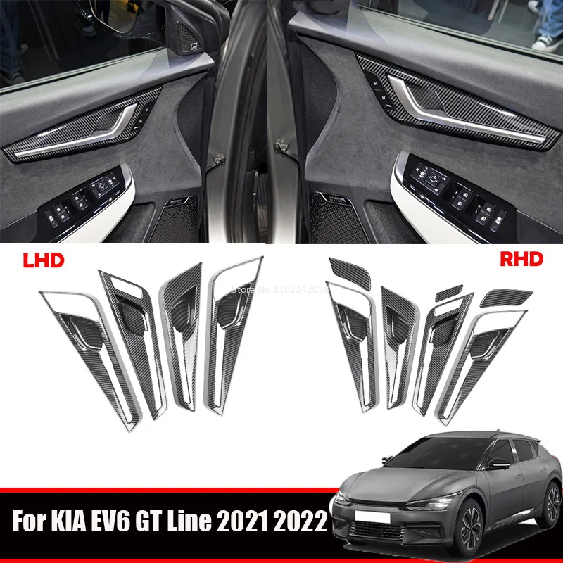 

LHD RHD для KIA EV6 GT Line 2021 2021, ABS, углеродное волокно, внутренние молдинги, внутренняя дверная ручка, чаша, панель, декоративная крышка, аксессуары