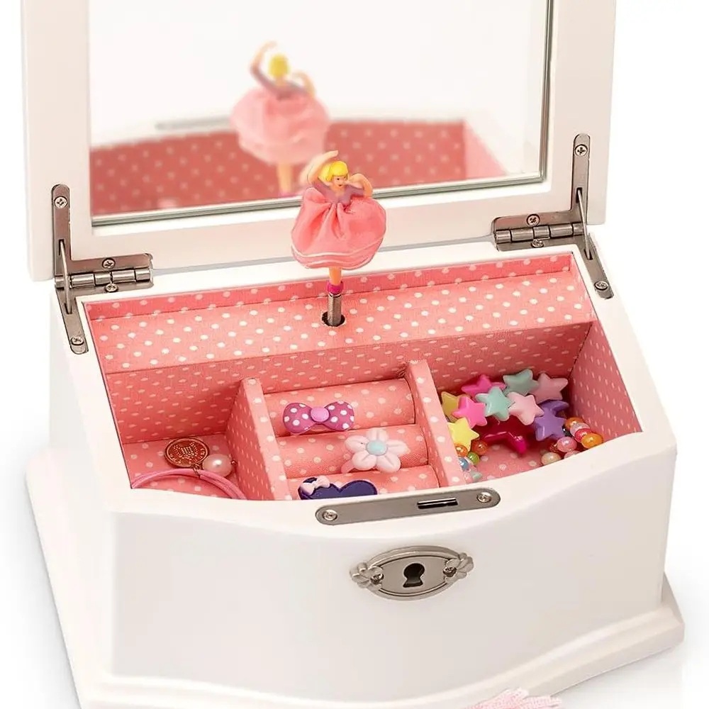 

Swirl Ballet Jewelry Box: Music Box with Lock, Mirror & Storage for Girls' Accessories