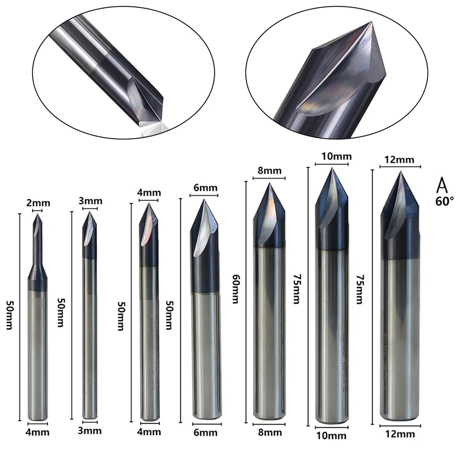 Tungsten Carbide Milling Cutter, chanfro Router Bit, 3 Flauta, End Mill com 60 graus para chanframento profissional