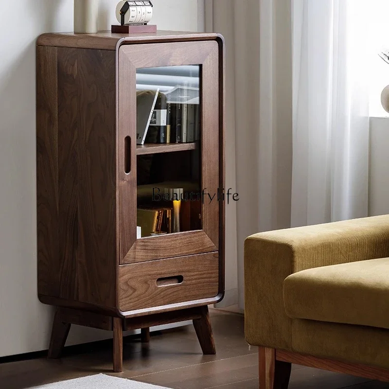 

yj21 North American black walnut TV side cabinet living room glass door against the wall dining room storage cabinet