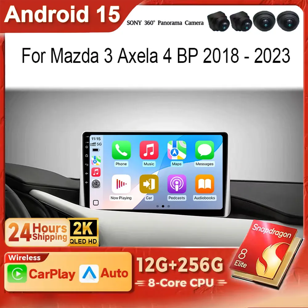 Android 15 2K QLED Car Radio For Mazda 3 Axela 4 BP 2018 - 2023 Multimidia Video Player Head Unit Carplay DSP DVD 4G WIFI BT