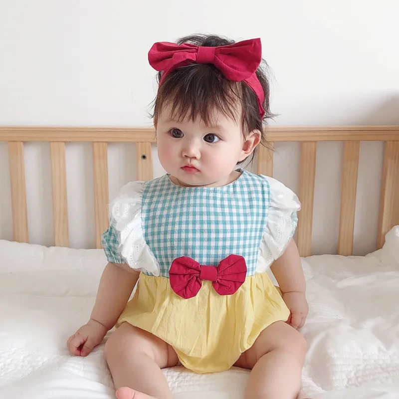 Summer Korean Baby Cute Princess Bow Short Sleeved Jumpsuit Baby Fashion and Comfortable Kids Rompers
