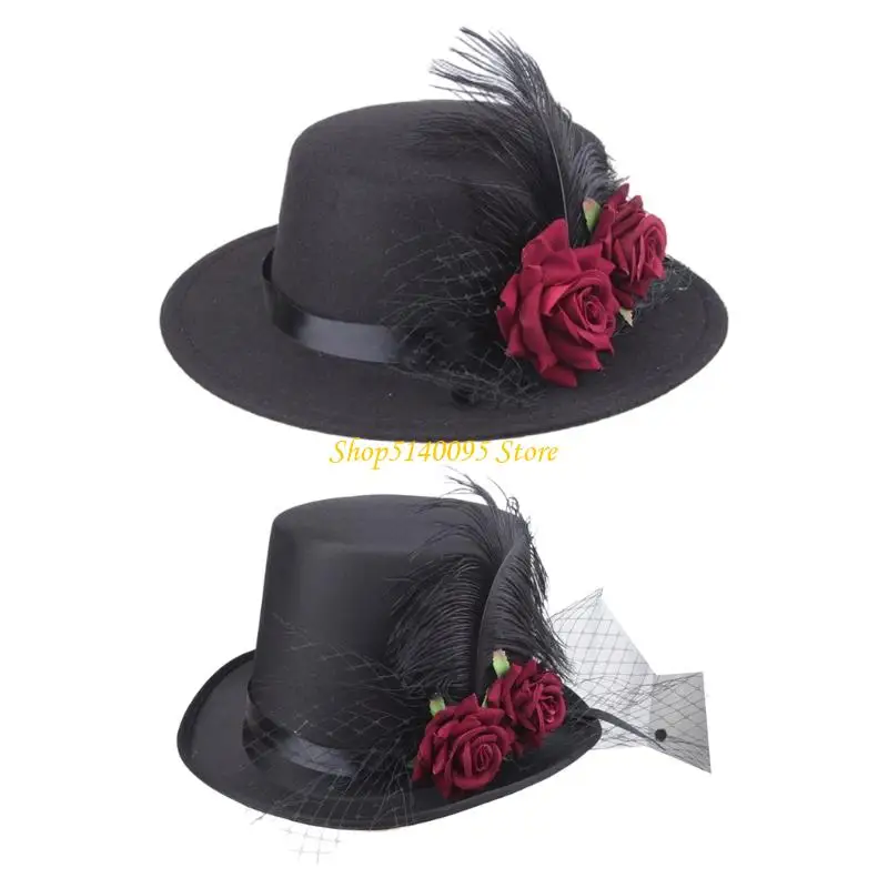 

DXAE VICTORIAN HAT VINTAGE FLOWER FEATES Шляпы Стимпанк Top Hat Halloween Cosplay Accessories Accessories Pired Hat Подарок