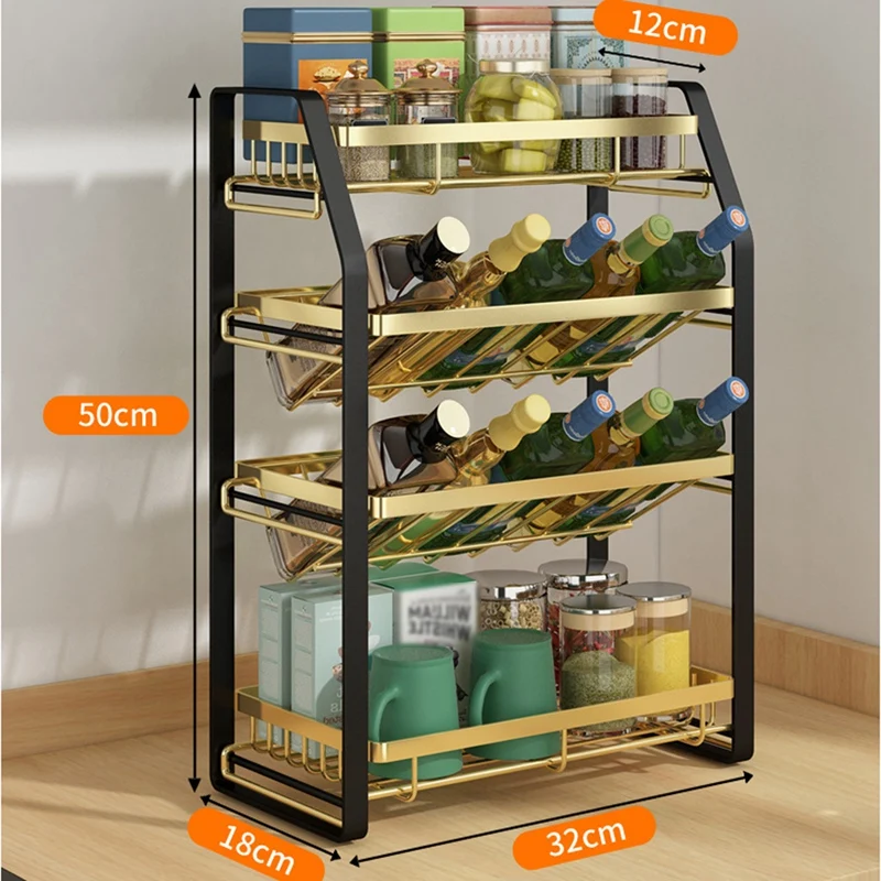 

4 Tier Seasoning Bottle Rack Luxury Gold Colour Organizer Kitchen Spice Rack Kitchen Organizer Rack Kitchen Shelf