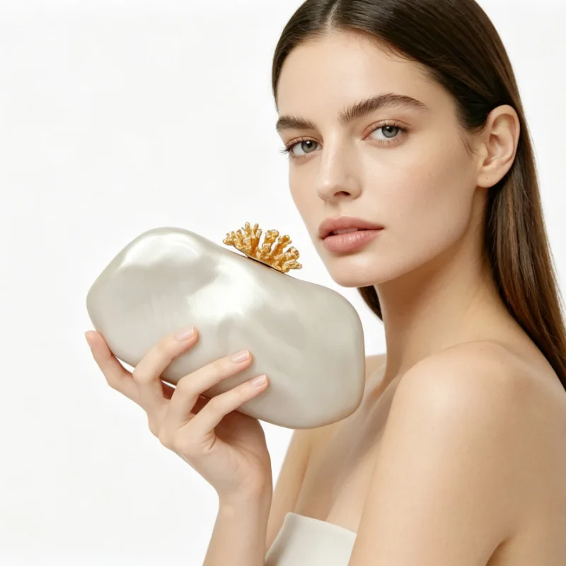 

New alloy flower head die bag solid color acrylic dinner bag special-shaped clutch bag shell high-end