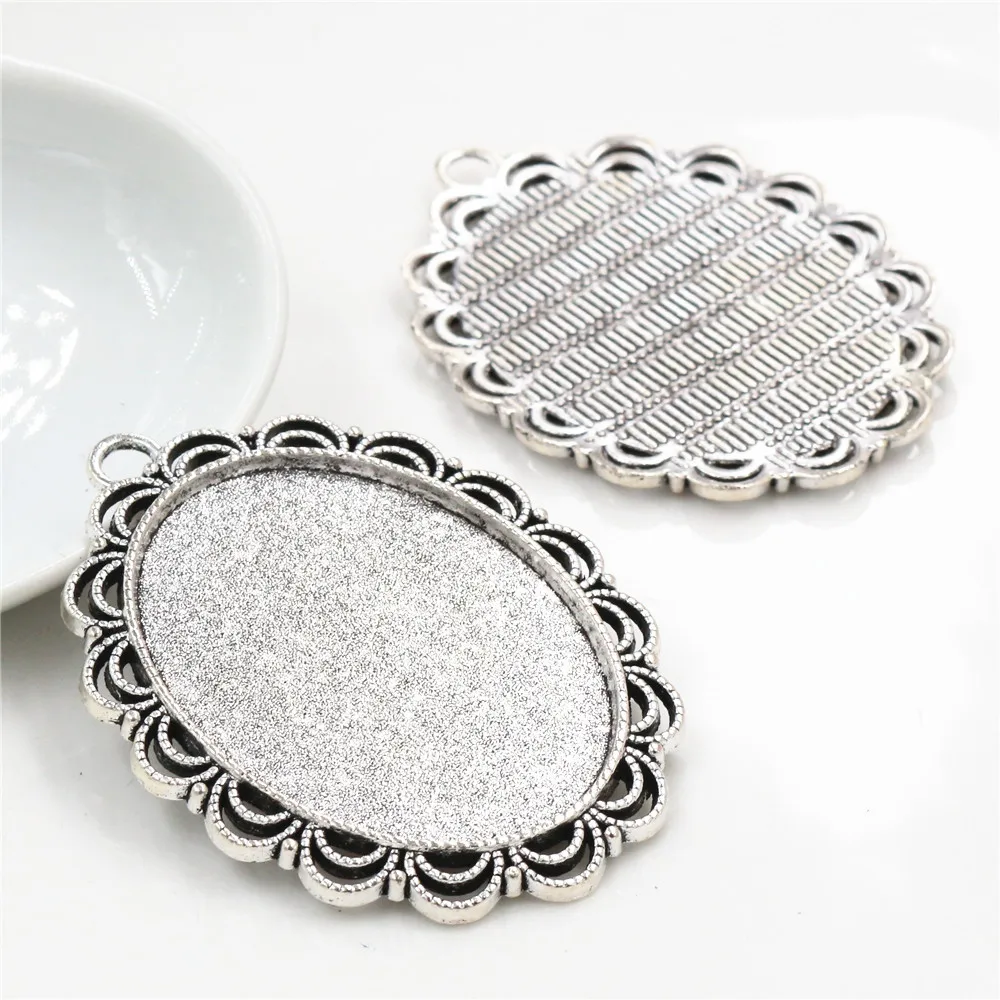 5pcs 30x40mm Inner Size 6 Colors Plated Pierced Flower Style Cabochon Base Setting Charms Pendant