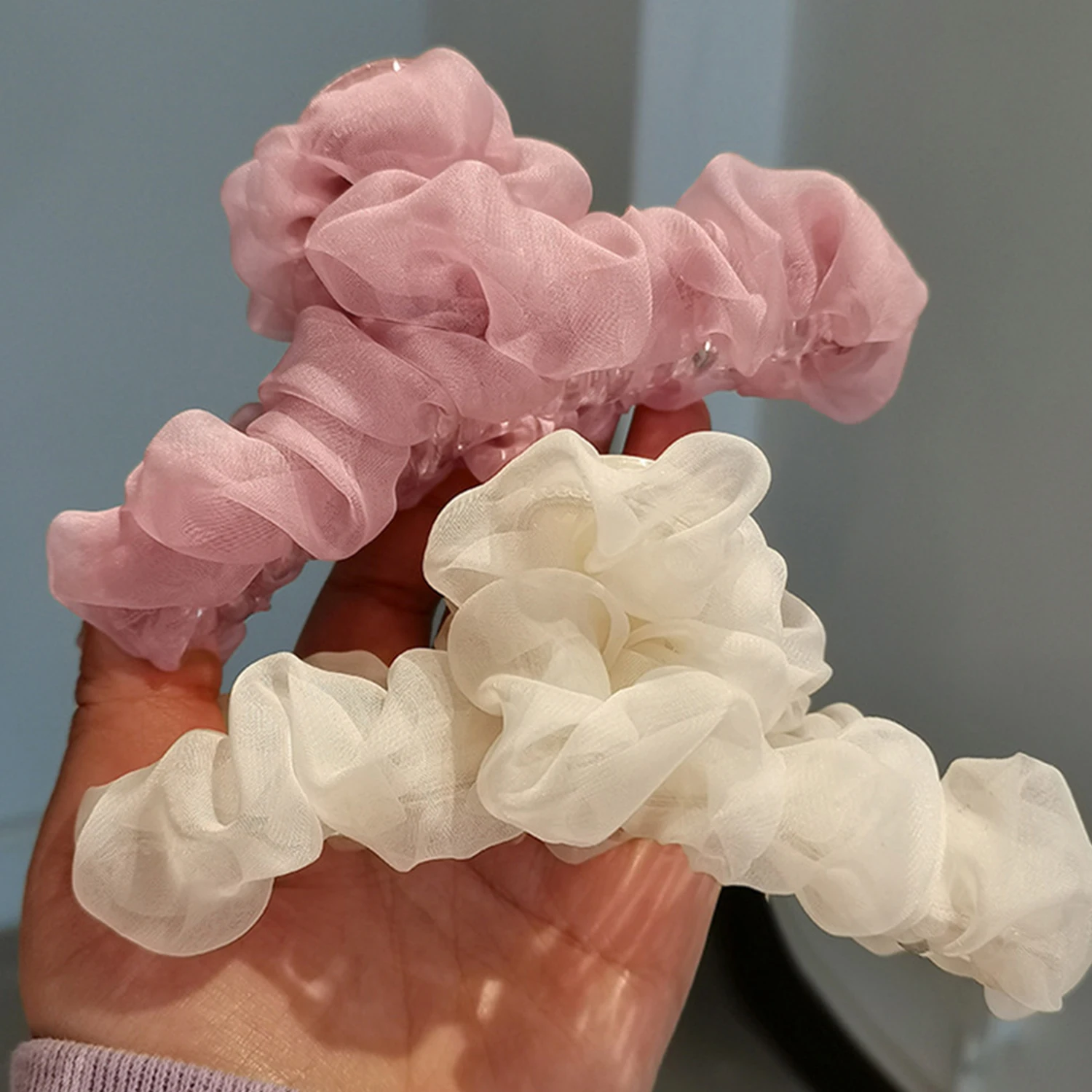 Korean Elegant Organza Mesh Pleated Hair Clips Women Large Size Hair Claws Crab Grab Ponytail Clip Shark Clip Hair Accessories