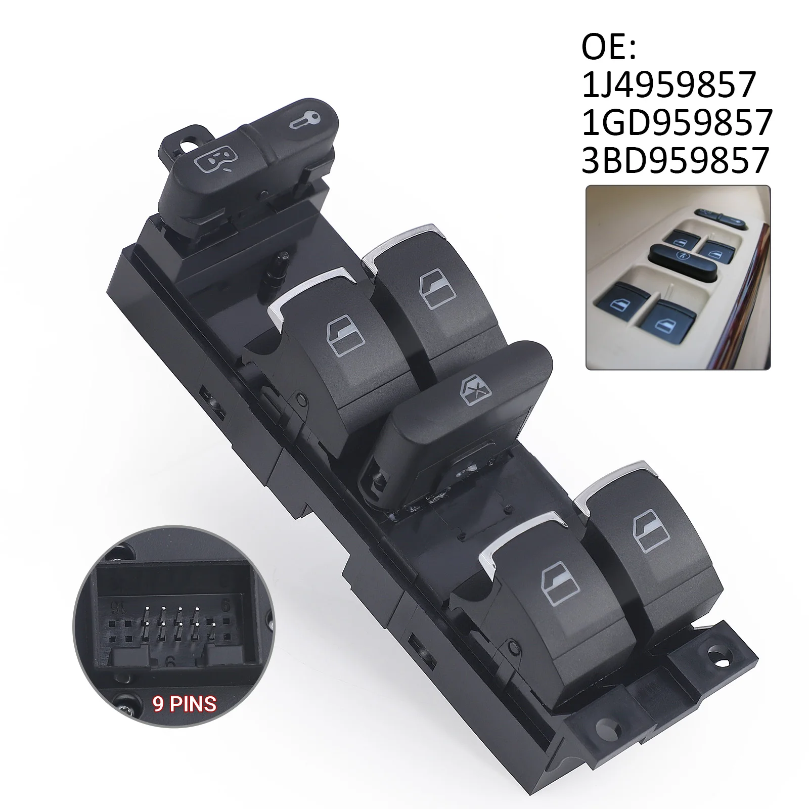 

Window Control Switch 1J4959857 3BD959857 1J4959857D 1J4959857C For VW Golf 4 Jetta MK4 Bora Beetle Passat B5 Plastic Black 12V