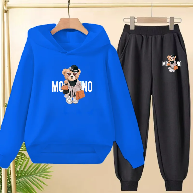 New children's sports hooded sweatshirt-a brand trend x teddy bear hooded top and pants set suitable for boys girls aged3to13
