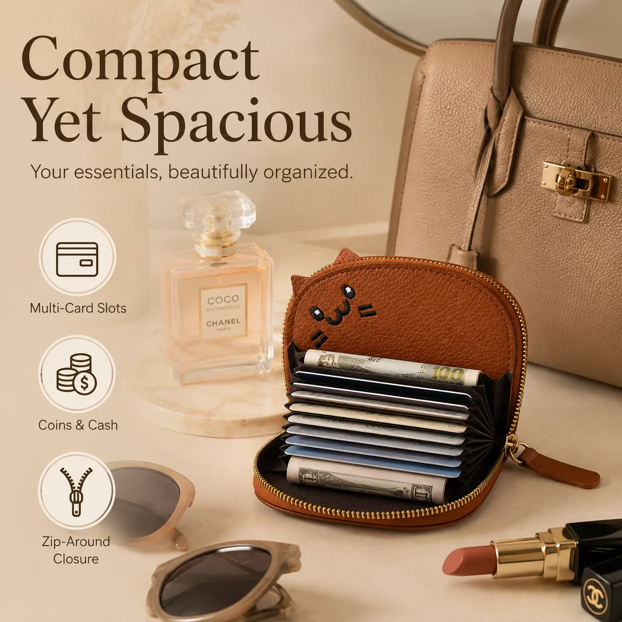 Ladies Sweet Cat Pattern Mini Card Wallet Viral Multi Slot High Texture Portable Coin Storage Bag